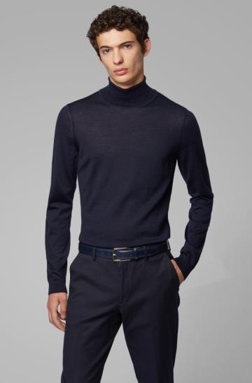 Sweter BOSS Turtleneck Ciemny Niebieskie Męskie (Pl11628)
